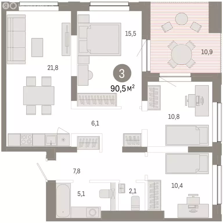 3-комнатная квартира: Новосибирск, Октябрьский район, микрорайон ... - Фото 2