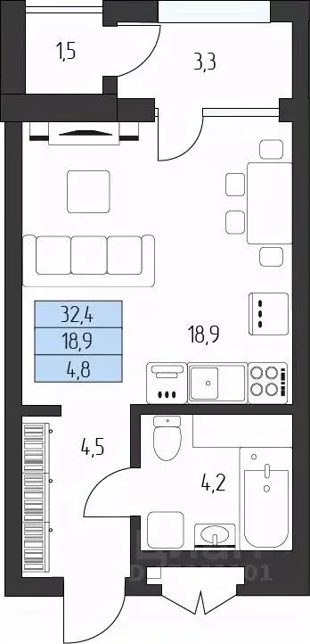 Студия Карачаево-Черкесия, Зеленчукский район, с. Архыз  (29.7 м) - Фото 1