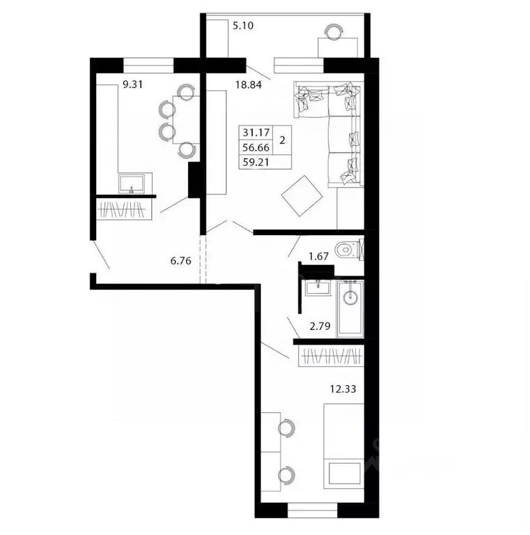 2-к кв. Новосибирская область, Обь Геодезическая ул., 76 (59.0 м) - Фото 0