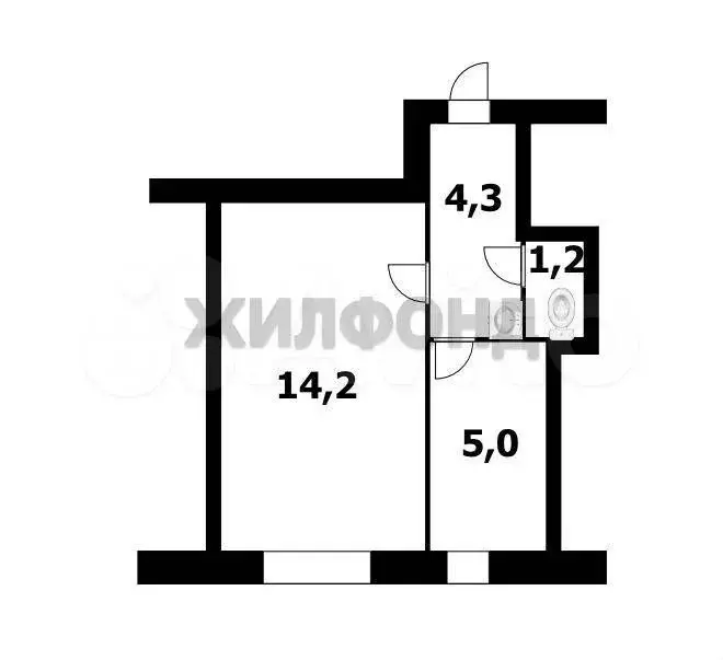 1-к. квартира, 24,7 м, 1/2 эт. - Фото 0