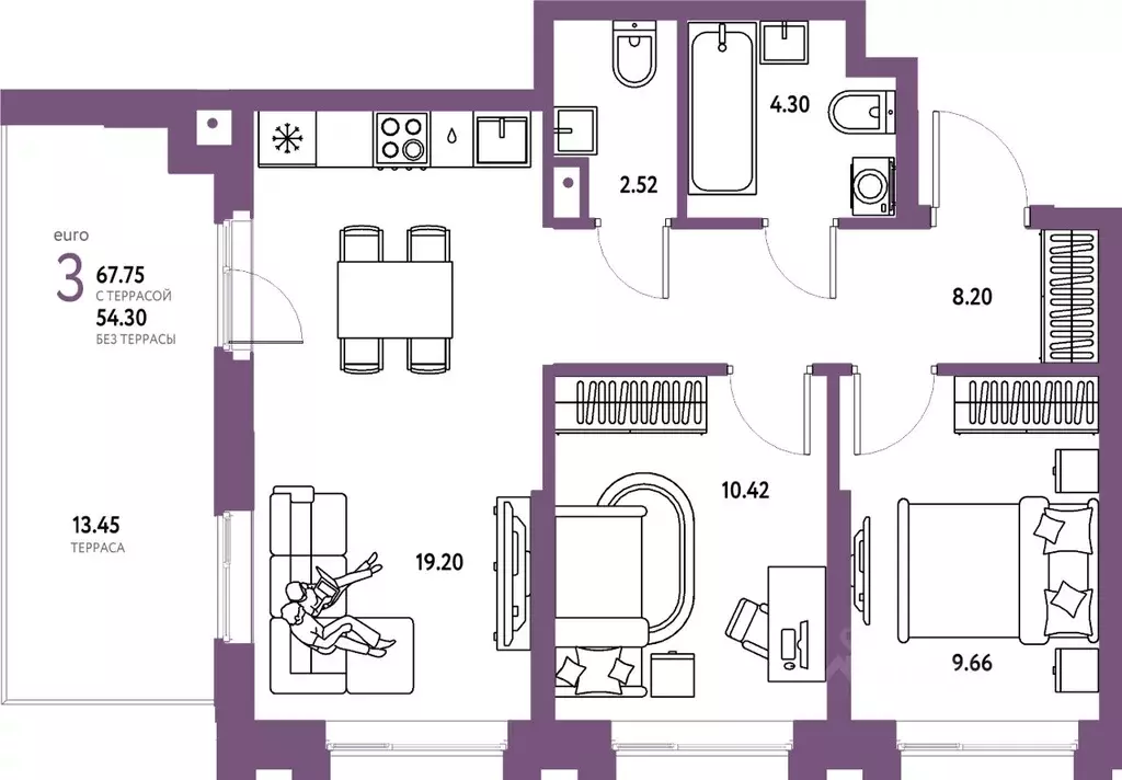 3-к кв. Тюменская область, Тюмень Береговая ул., 100к2 (67.75 м) - Фото 1