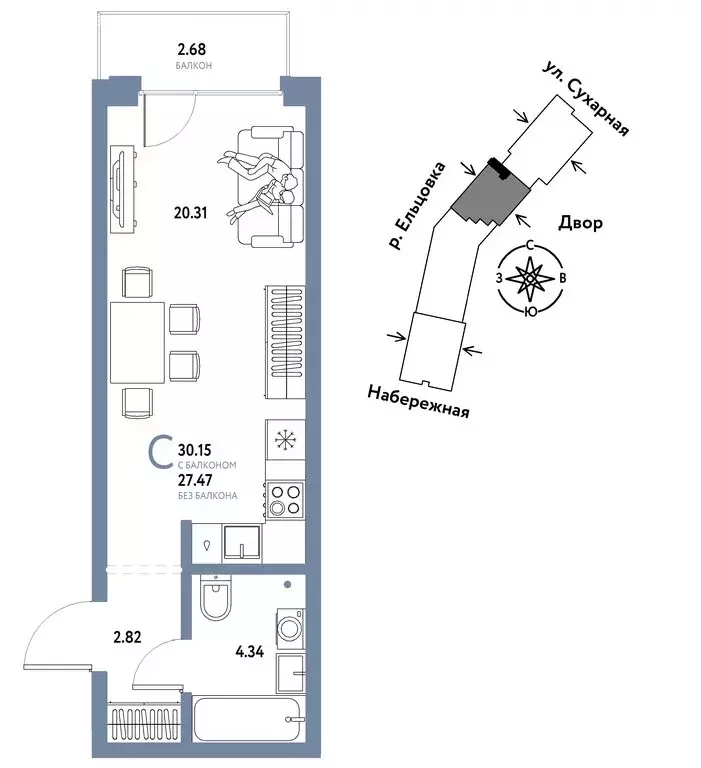 Квартира-студия: Новосибирск, Сухарная улица, 109/2 (30.15 м) - Фото 0