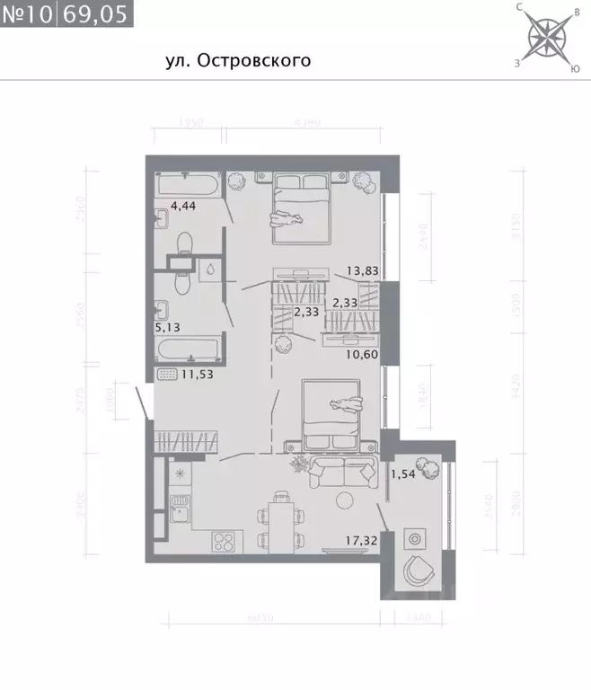 2-к кв. Татарстан, Казань Кастура Таун жилой комплекс (69.05 м) - Фото 0