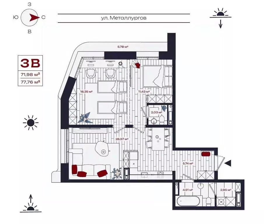 3-к кв. Иркутская область, Братск ул. Металлургов, 10 (77.76 м) - Фото 0