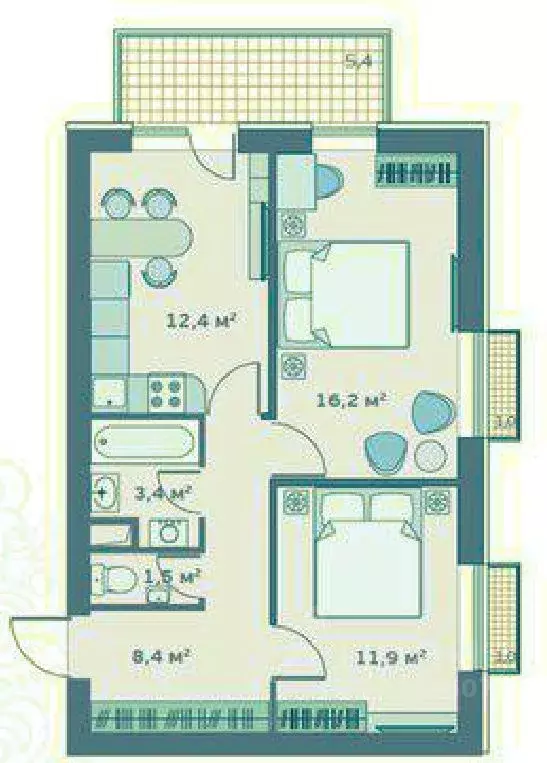 2-к кв. Ленинградская область, Всеволожский район, Заневское городское ... - Фото 2