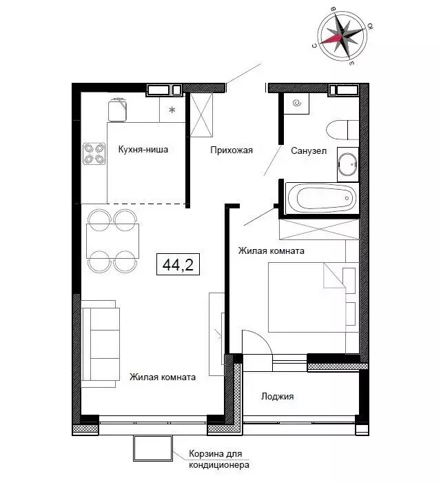 Квартира-студия: Новый, улица Ленина, 6с2 (44.2 м) - Фото 1