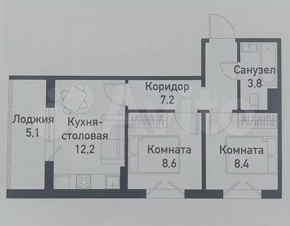 2-к. квартира, 39,2 м, 3/10 эт. - Фото 0