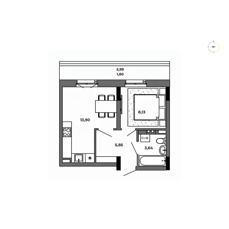 1-к кв. Омская область, Омск  (33.32 м) - Фото 0