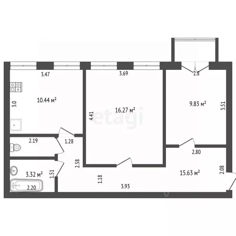 2-к кв. Вологодская область, Вологда ул. Энгельса, 22А (55.6 м) - Фото 2