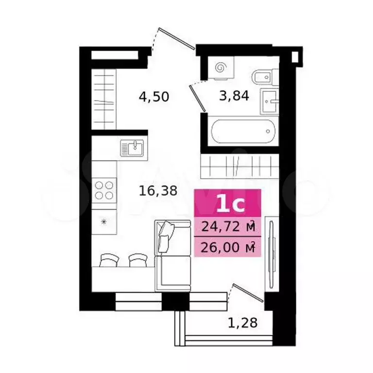 Квартира-студия, 26 м, 4/27 эт. - Фото 0