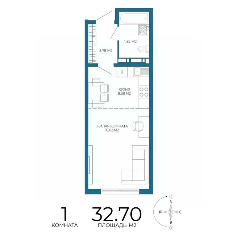 1-к кв. Пензенская область, Пенза Чаадаев жилой комплекс (32.7 м) - Фото 1