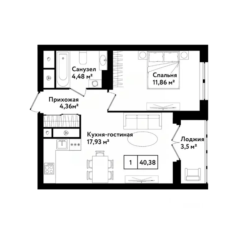 1-к кв. тульская область, тула ул. седова, 26к2 (43.5 м) - Фото 0