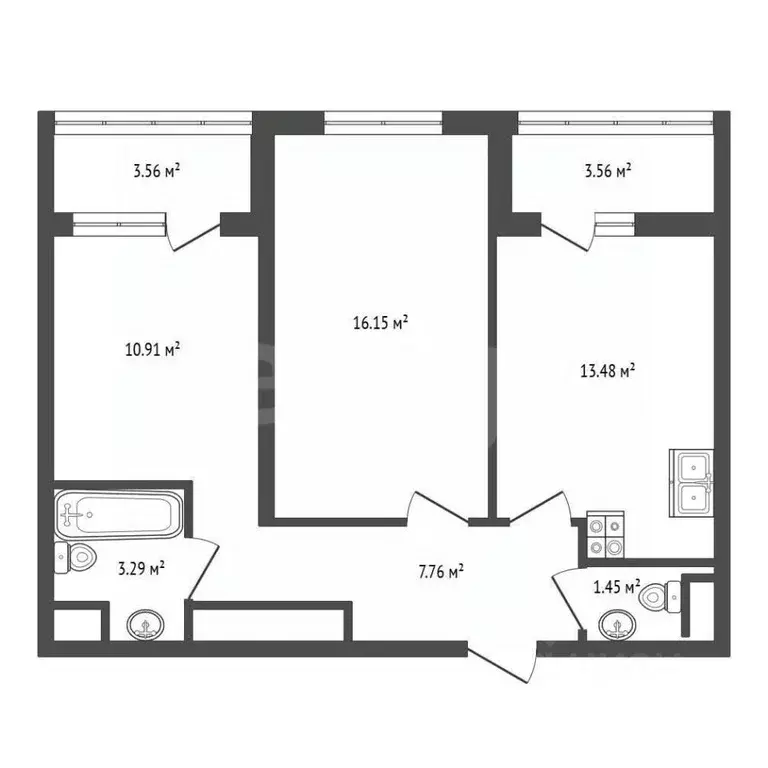 2-к кв. Санкт-Петербург ул. Чирикова, 5 (52.8 м) - Фото 2