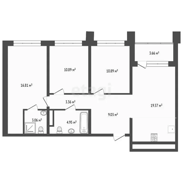 3-комнатная квартира: Тюмень, Ставропольская улица, 1 (82 м) - Фото 1