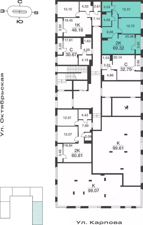 2-к кв. Тульская область, Тула ул. Карпова, 103А (69.32 м) - Фото 1
