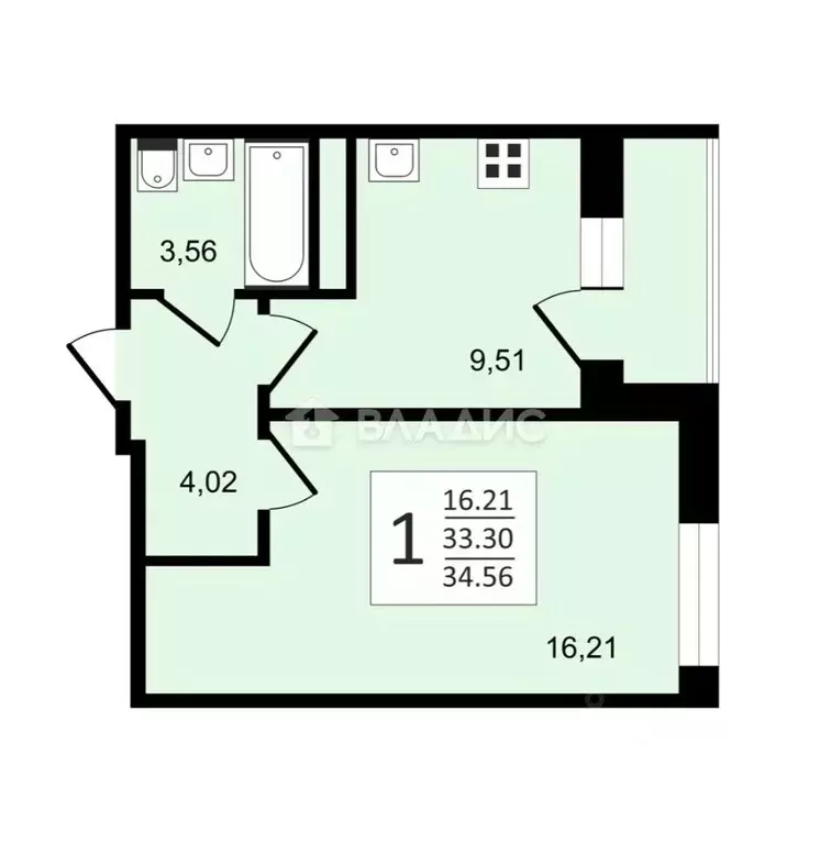 1-к кв. Санкт-Петербург пос. Песочный, Садовая ул., 90 (33.3 м) - Фото 2