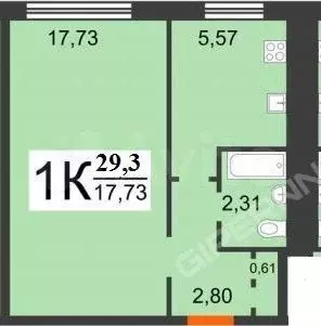 1-к. квартира, 29,3 м, 5/5 эт. - Фото 0