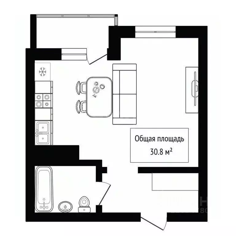 Студия Новосибирская область, Новосибирск ул. Бородина, 54 (30.8 м) - Фото 2