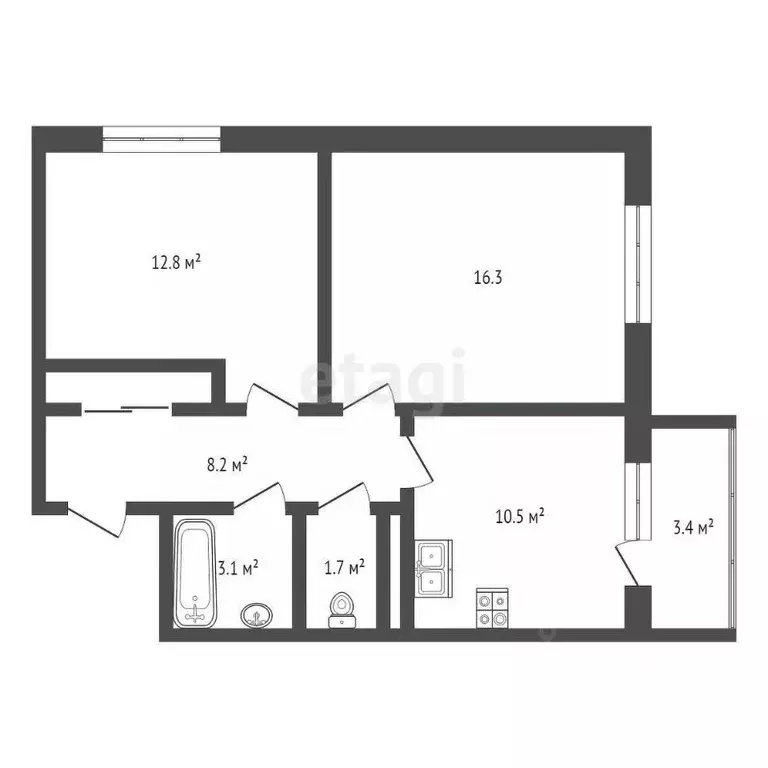 2-к кв. Ямало-Ненецкий АО, Новый Уренгой Таежная ул., 31А (52.0 м) - Фото 2