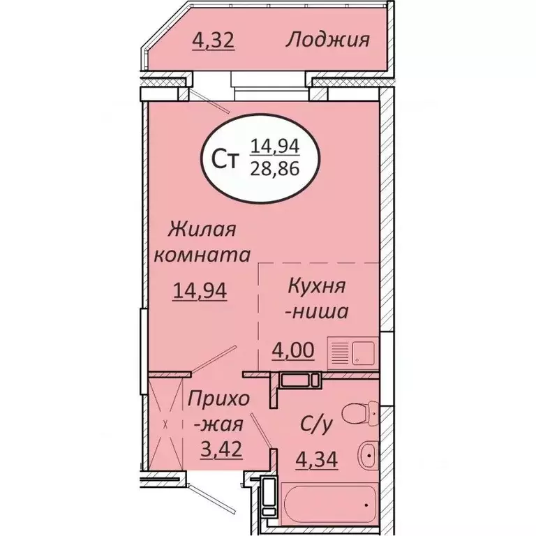 Студия Новосибирская область, Новосибирск  (28.86 м) - Фото 0