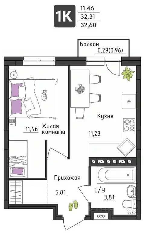 1-к кв. Пермский край, Пермь Верхне-Вишерская ул., 40 (32.6 м) - Фото 1