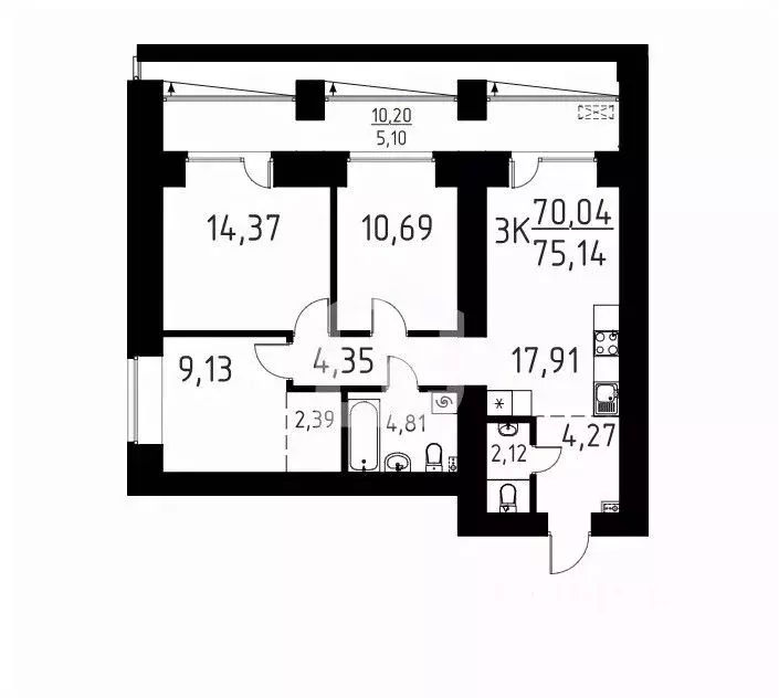 3-к кв. Томская область, Томский район, д. Кисловка, Левобережный мкр ... - Фото 0