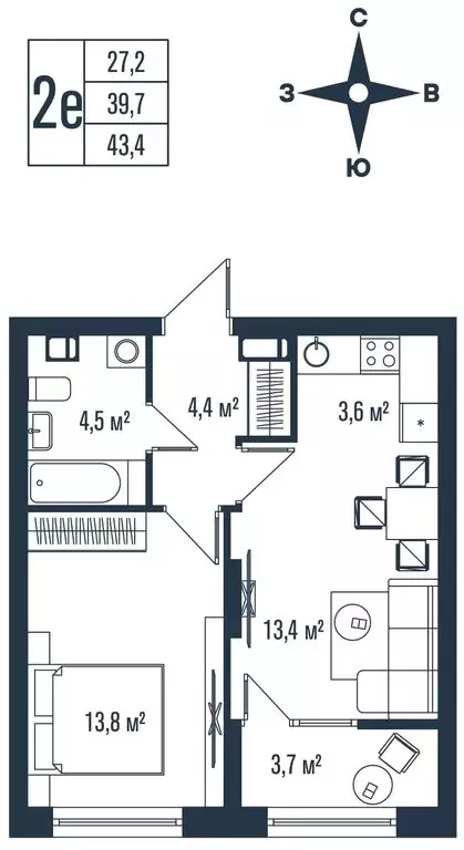 2-комнатная квартира: Владивосток, улица Тухачевского, 33к2 (43.4 м) - Фото 1