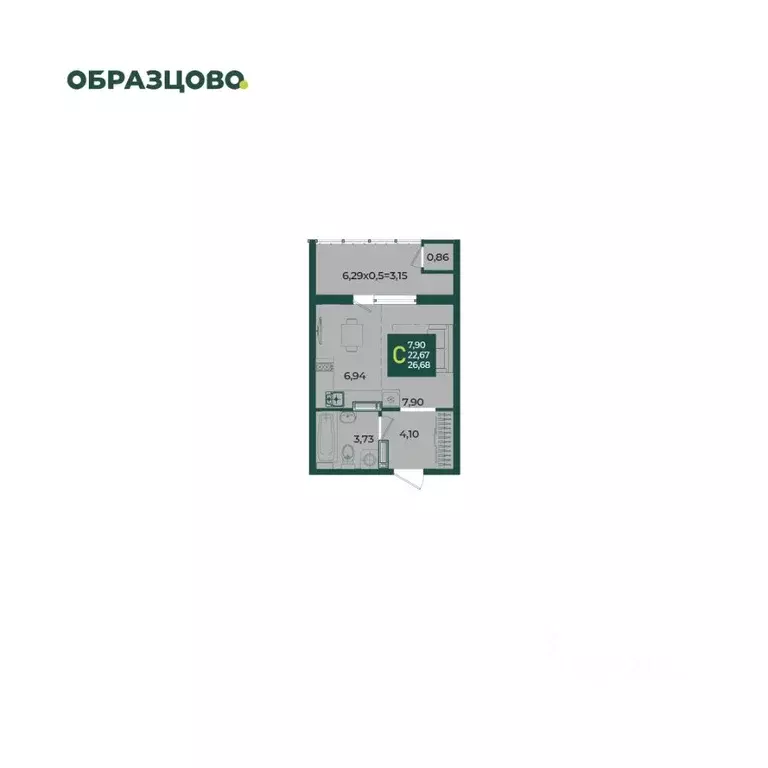 Студия Краснодарский край, Краснодар Образцово мкр,  (26.68 м) - Фото 1