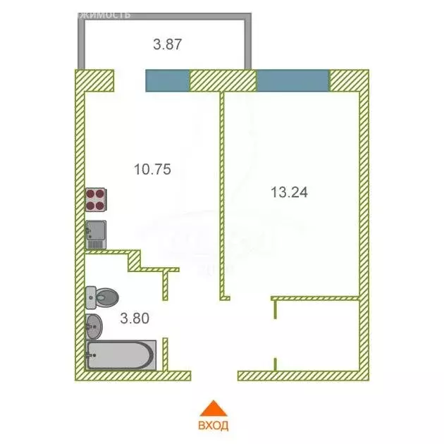 1-комнатная квартира: Тюмень, Верхнетарманская улица, 1 (35 м) - Фото 1