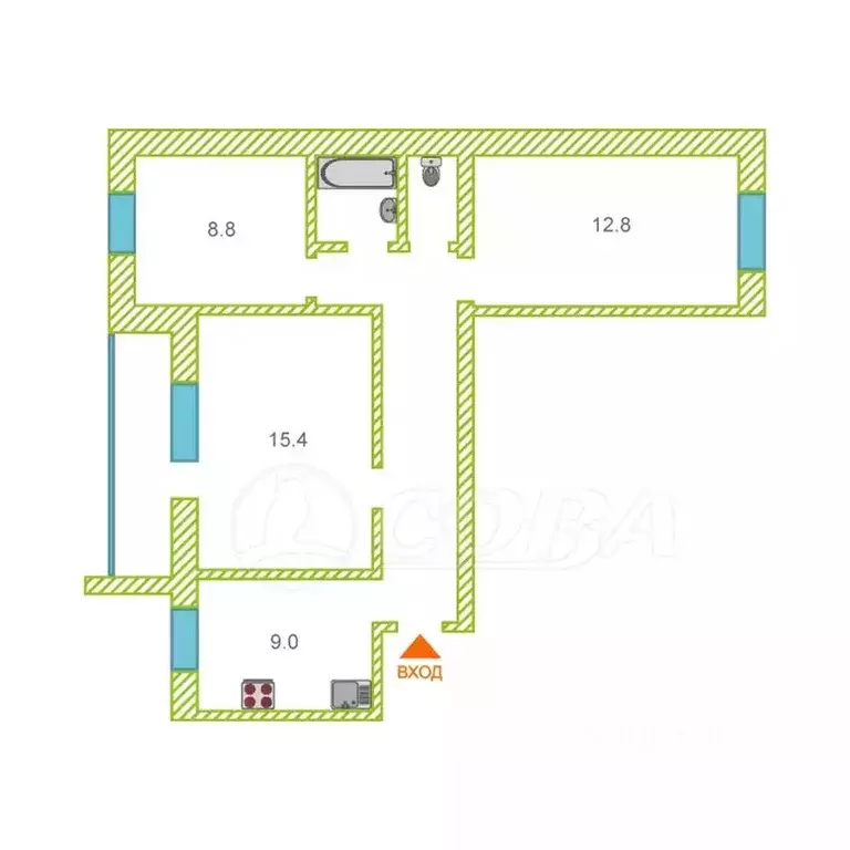 3-к кв. Тюменская область, Тюмень Велижанская ул., 72 (60.9 м) - Фото 1