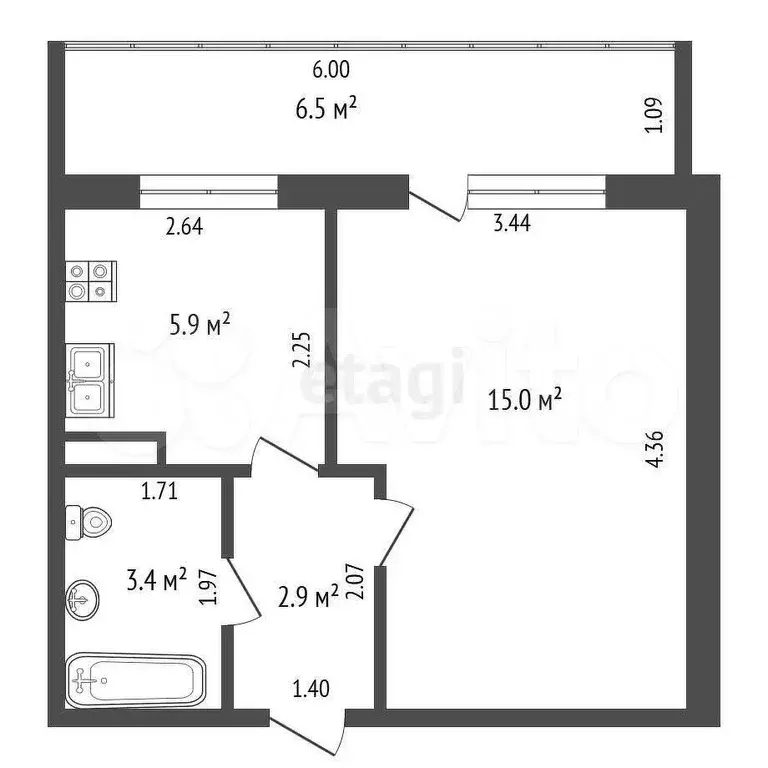 1-к. квартира, 25,6 м, 7/9 эт. - Фото 0