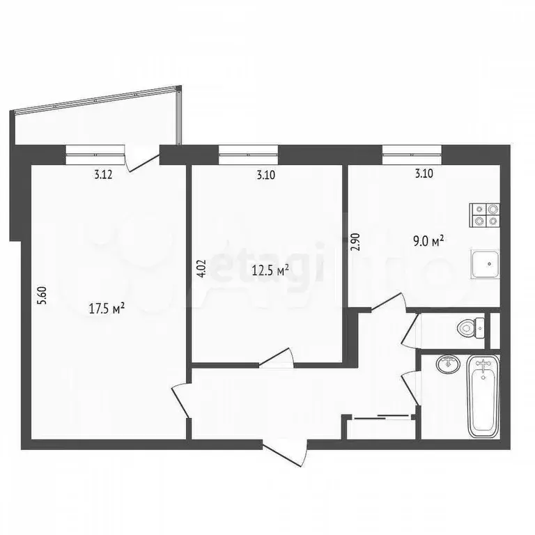 2-к. квартира, 51,1 м, 4/9 эт. - Фото 0