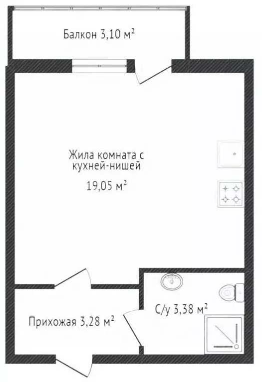 Студия Ярославская область, Ярославль ул. Строителей, 18 (25.7 м) - Фото 2