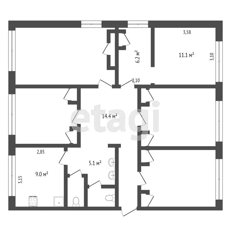 1к в -комнатной квартире (11 м) - Фото 2
