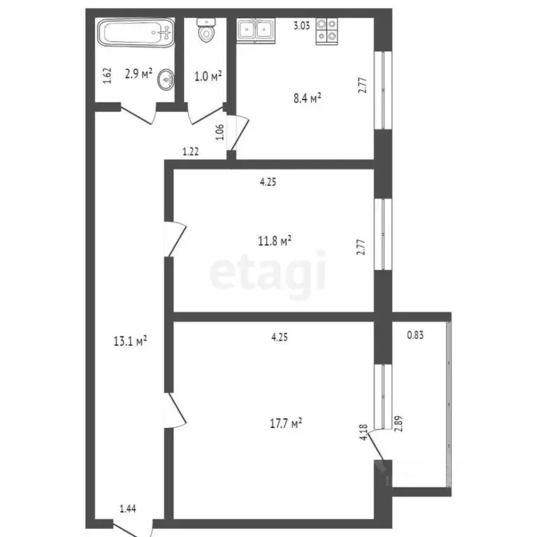 2-к кв. Ханты-Мансийский АО, Когалым ул. Дорожников, 11 (54.9 м) - Фото 1