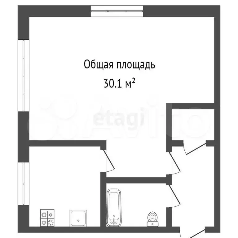 1-к. квартира, 30,1 м, 5/5 эт. - Фото 0