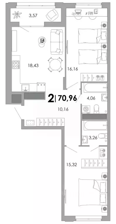 2-к кв. Владимирская область, Владимир Уно жилой комплекс (70.96 м) - Фото 1