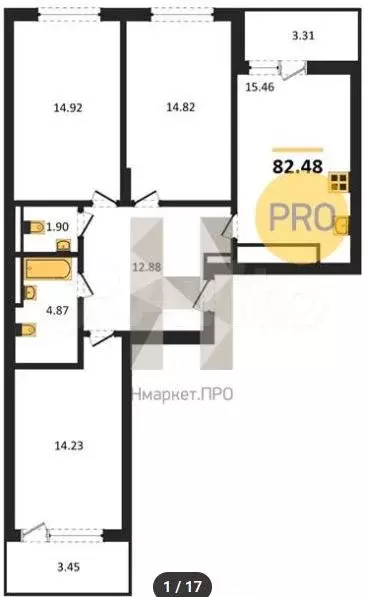 3-к. квартира, 82,5 м, 5/7 эт. - Фото 0