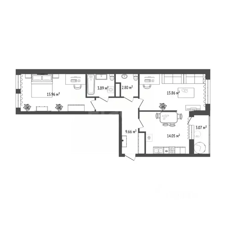 2-к кв. Тюменская область, Тюмень ул. Пожарных и Спасателей, 14 (61.0 ... - Фото 1