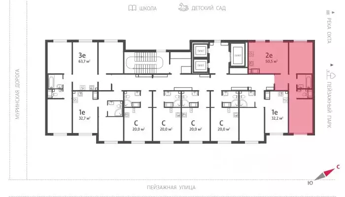 2-к кв. Санкт-Петербург ул. Пейзажная, 23 (50.5 м) - Фото 1