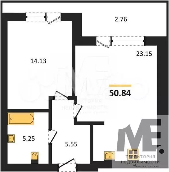 1-к. квартира, 50,8 м, 5/5 эт. - Фото 0