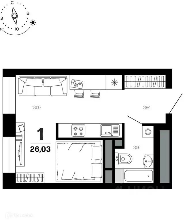 1-к кв. Рязанская область, Рязань Московский р-н, 4-й мкр,  (26.03 м) - Фото 1