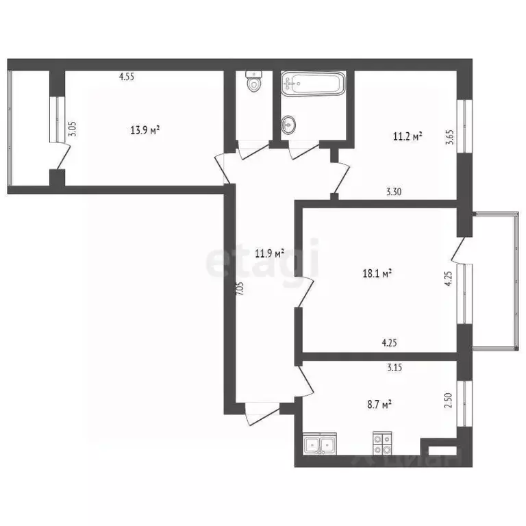 3-к кв. Крым, Симферополь ул. Ракетная (68.4 м) - Фото 2