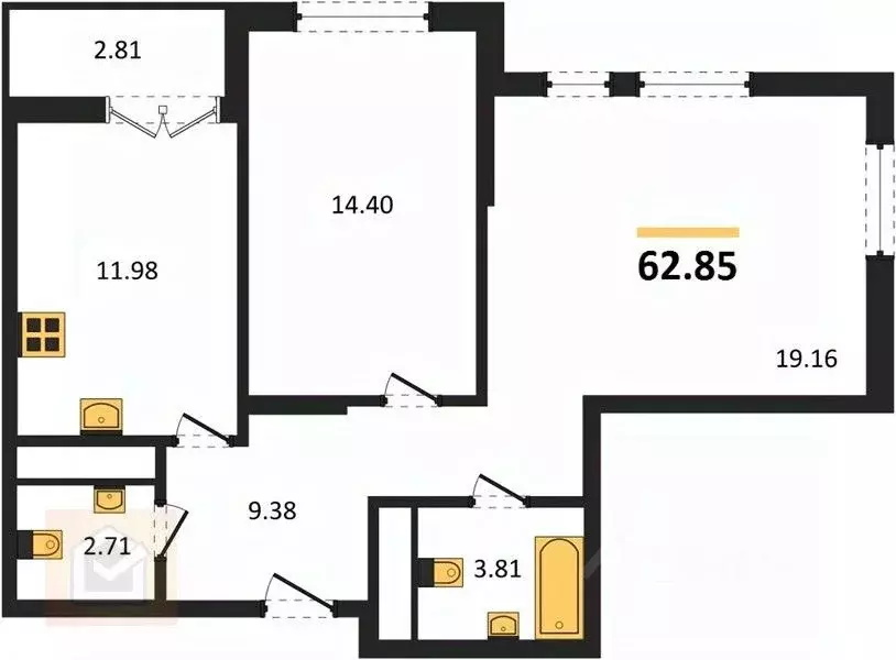 1-к кв. Крым, Симферополь ул. Батурина, 115 (62.85 м) - Фото 0
