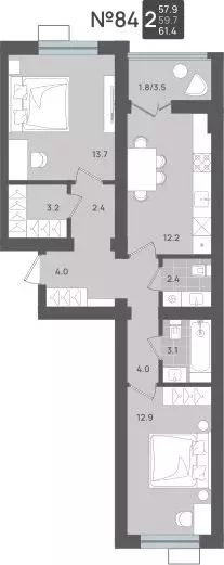 2-к кв. Калининградская область, Пионерский Рабочая ул., 11 (59.7 м) - Фото 1