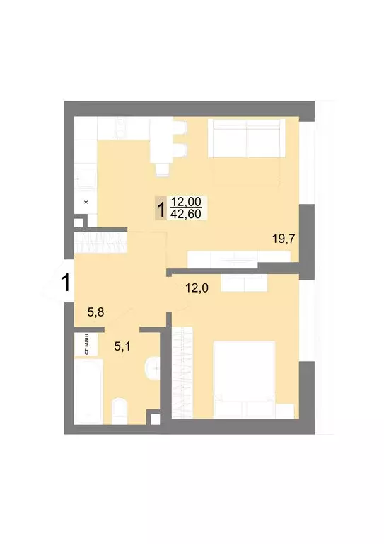 1-комнатная квартира: Екатеринбург, Посадская улица, 26 (42.6 м) - Фото 1