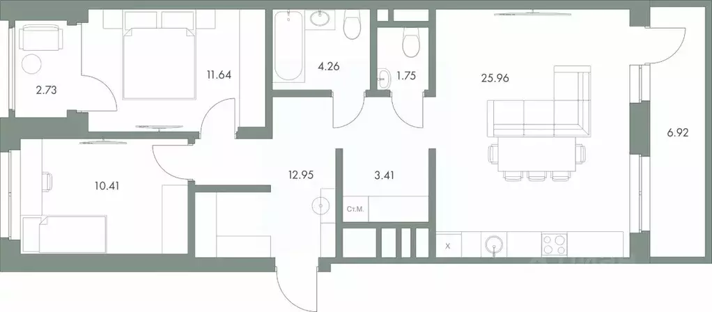 2-к кв. Ханты-Мансийский АО, Сургут ул. Крылова (80.03 м) - Фото 1