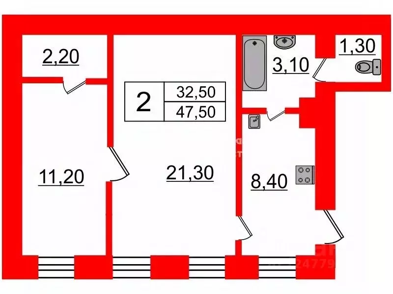 2-к кв. Санкт-Петербург 3-я Васильевского острова линия, 44 (47.5 м) - Фото 1