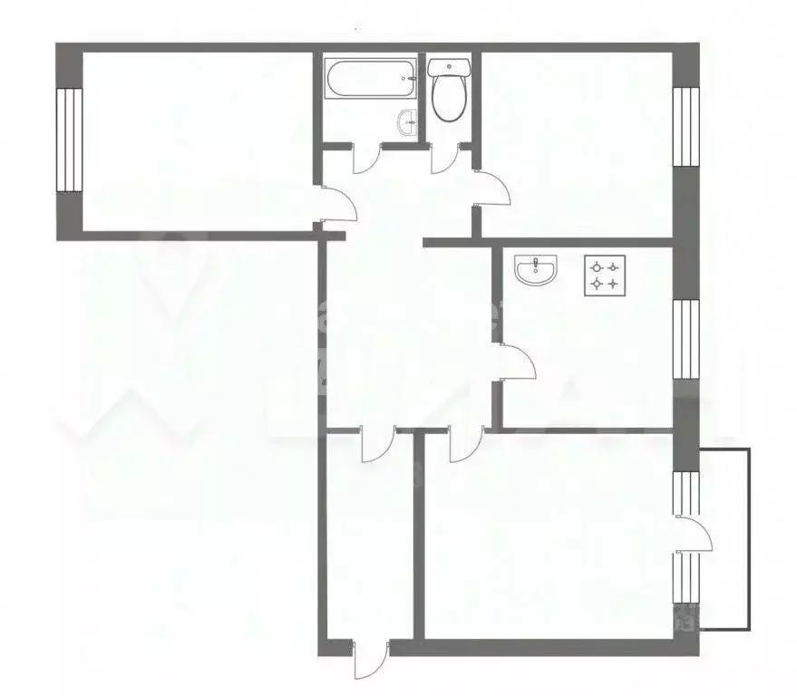 Квартира, 3 комнаты, 62.8 м - Фото 0
