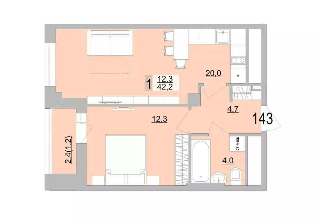 1-комнатная квартира: Екатеринбург, Черкасская улица, 5к3 (42.2 м) - Фото 0